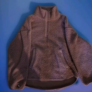 OLD NAVY Womens MEDIUM Pink Cozy SHERPA SWEATER 1/4 Zip PULLOVER Sweatshirt